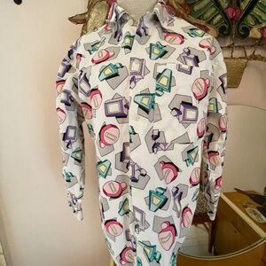 Vintage 80’s 90’s Esprit Kids Club Button Up Bright Color Shapes Shirt SzAdult S